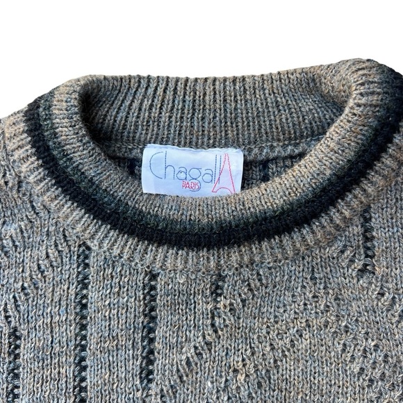 Vintage 90s - Chagall Paris - 3D Textured Grandpa Sweater - Grey - Large - Picture 6 of 7